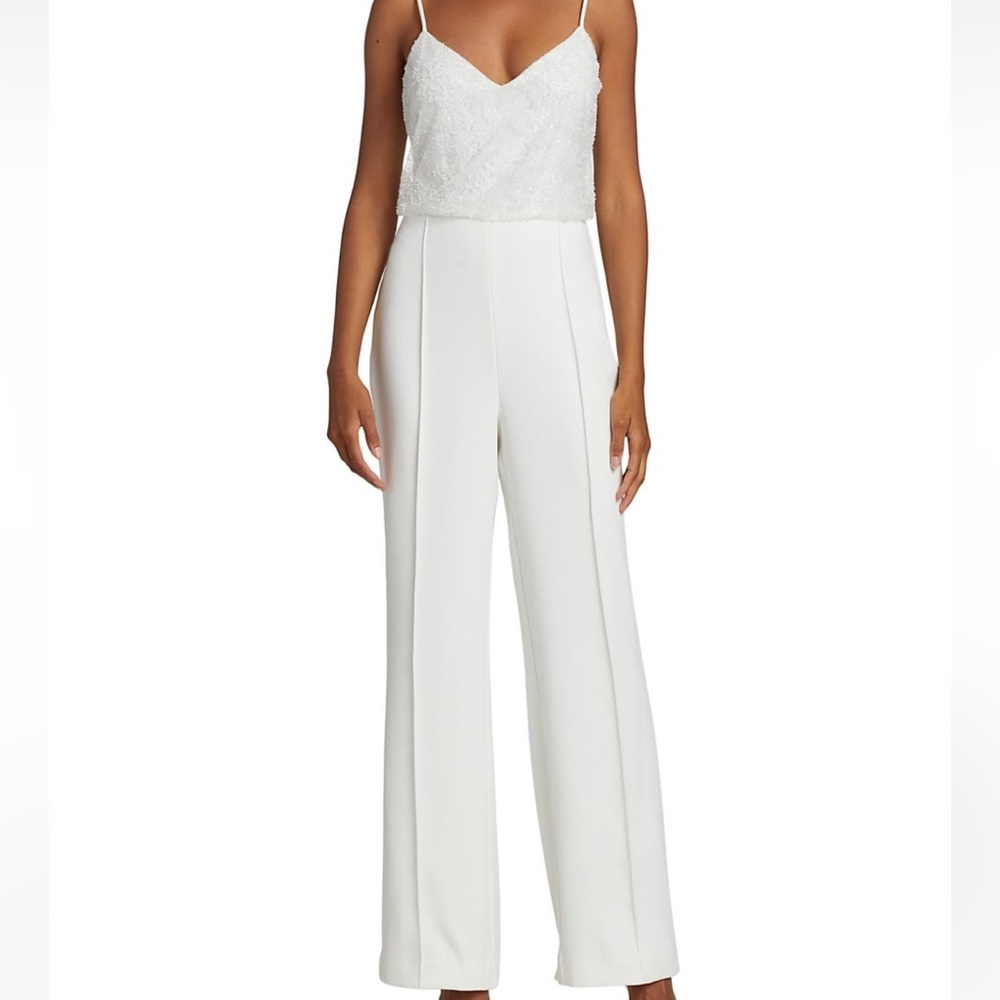 Amsale Caviar Beaded Crepe Jumpsuit 0